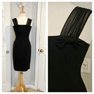 Betsey Johnson Black Wool Wiggle Cocktail Dress with Silk Chiffon Straps